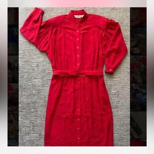 Liz Claiborne Red Button-Front Belted Shirt Dress